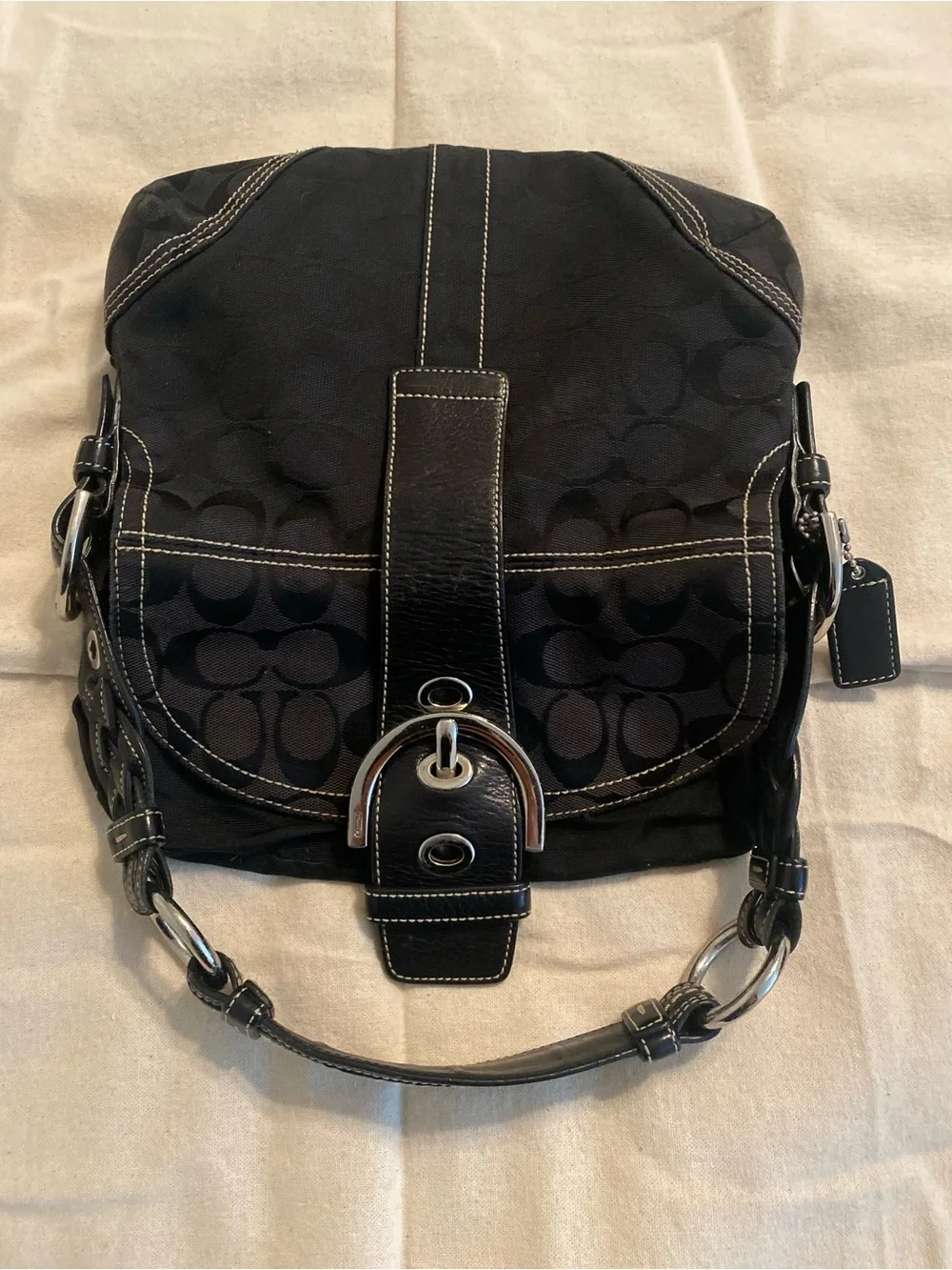Small Coach Soho Flap Shoulder Bag – Black Signature Canvas